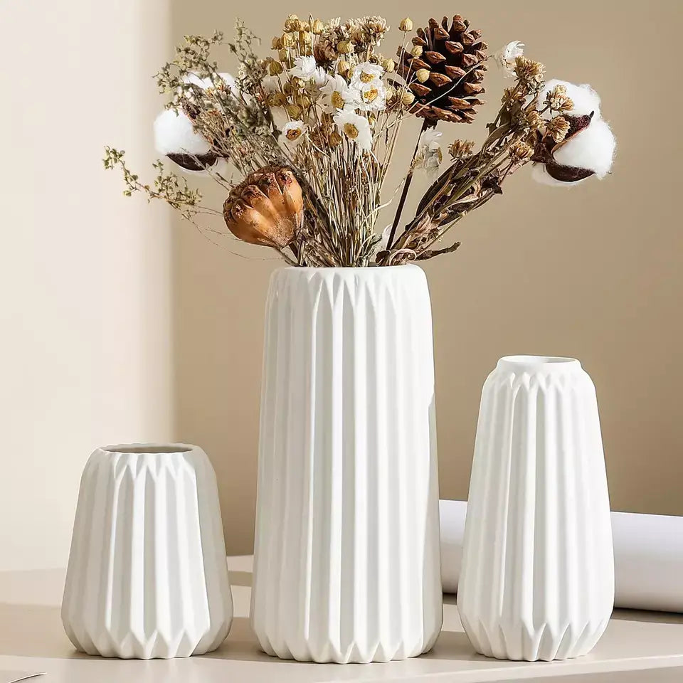 Jeriah Ceramic Vase Set (3 Pcs) - White