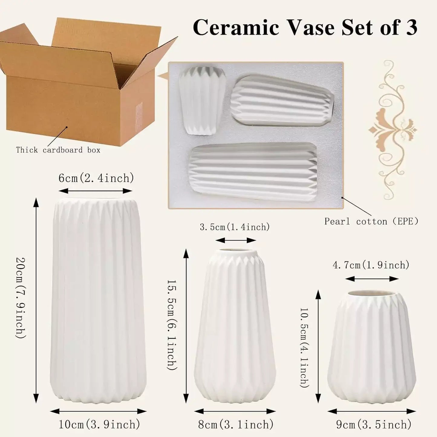 Jeriah Ceramic Vase Set (3 Pcs) - White